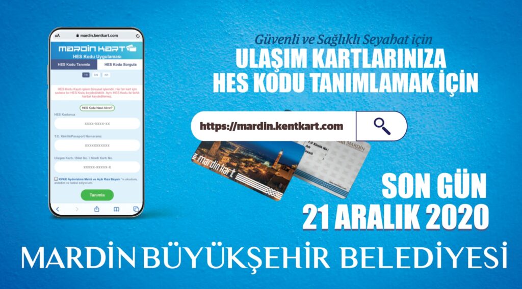 Mardin’de ulaşım kartlarına HES Kodu tanımlanması 21 Aralık’a uzatıldı