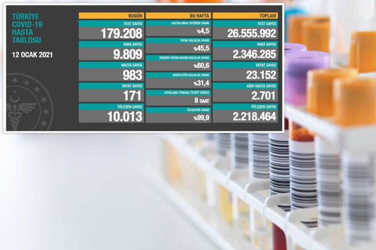Türkiye’de son 24 saatte Covid-19 kaynaklı 171 ölüm 9 bin 809 tanı kondu