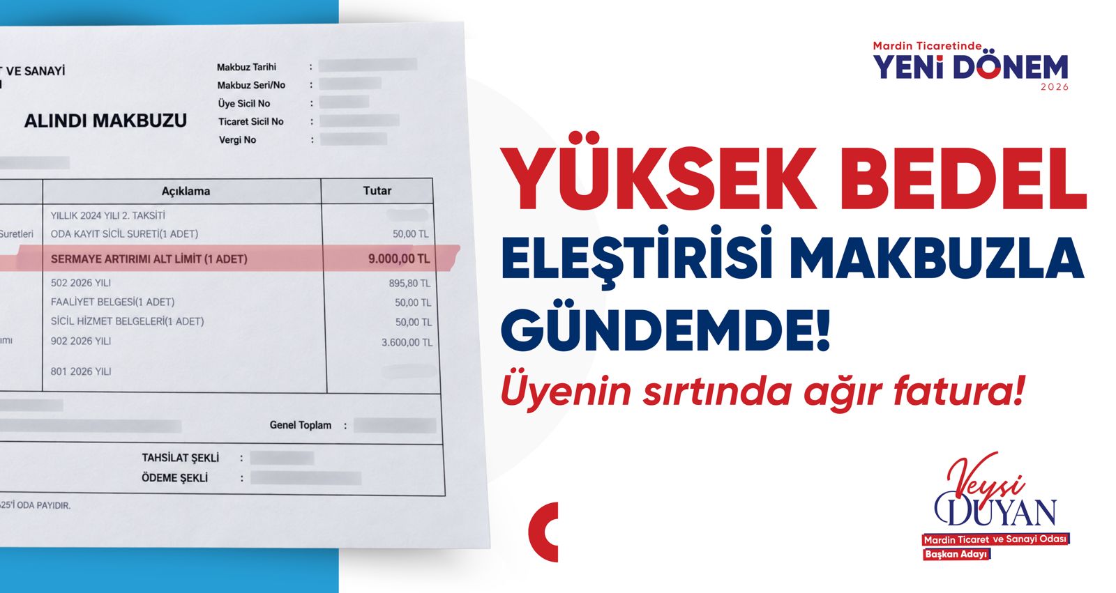 9 Bin Liralık Makbuz Gündemde: Veysi Duyan’dan MTSO’ya İndirim Çağrısı